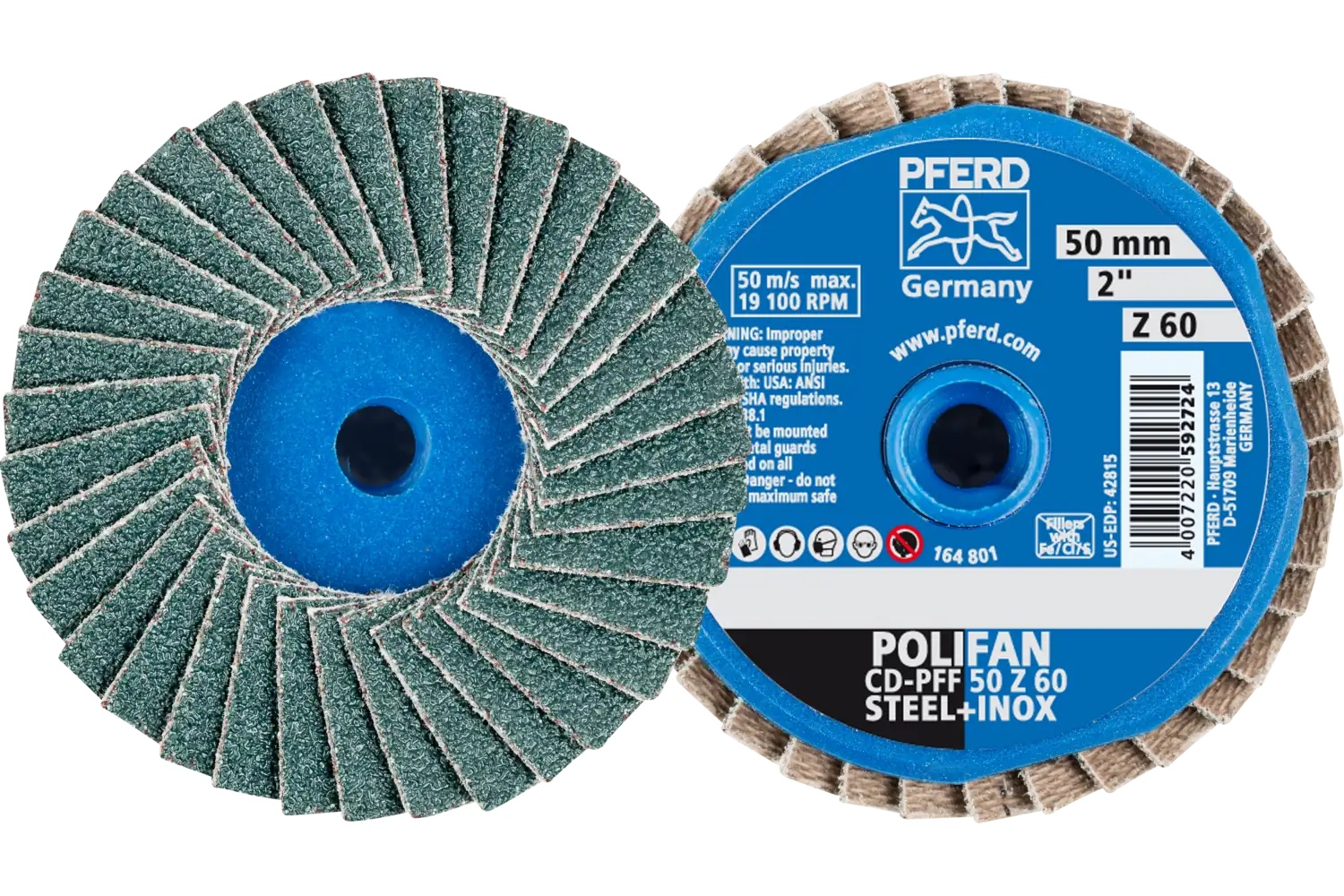 Picture of Pferd Mini Flap Disc, 2" Dia, Type CD, 60 Grit, Flat, Zirconia alumina